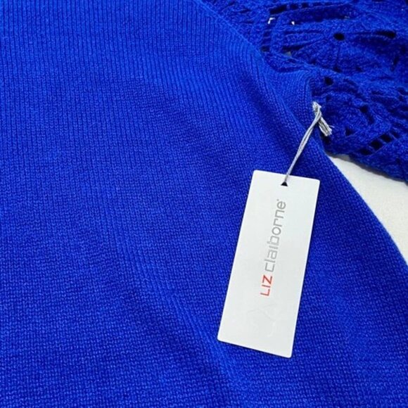 Liz Claiborne Women's 0X Knit Sweater Top Deep Royal Crochete Short Sleeves NWT - Picture 13 of 15